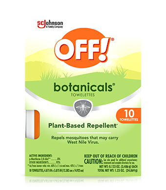 OFF!® Botanicals® Insect Repellent Towelettes, Plant-Based Bug & Mosquito Wipes, 10 Count
